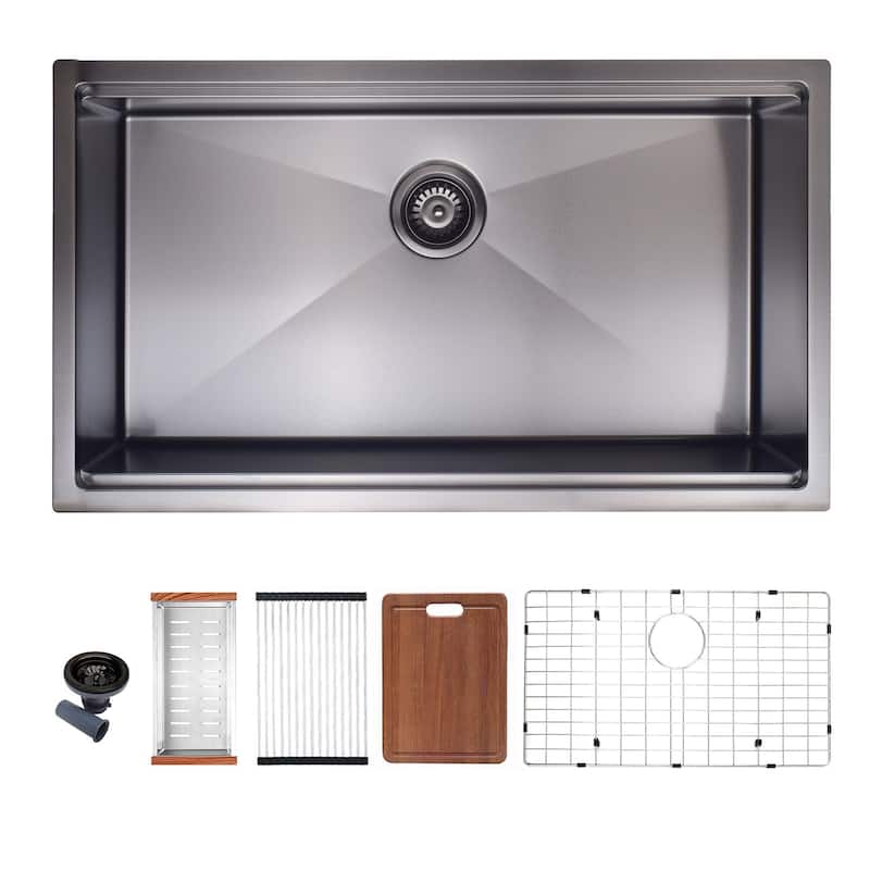 32" x 19" Black Stainless Steel Single Bowl Undermount Kitchen Sink With WorkStation - 32 x19