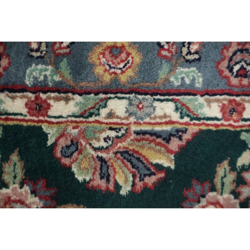 Hand Knotted Oriental 100% Wool Carpet Traditional All-Over Green Kashan Area Rug - 9' 11'' X 7' 11''