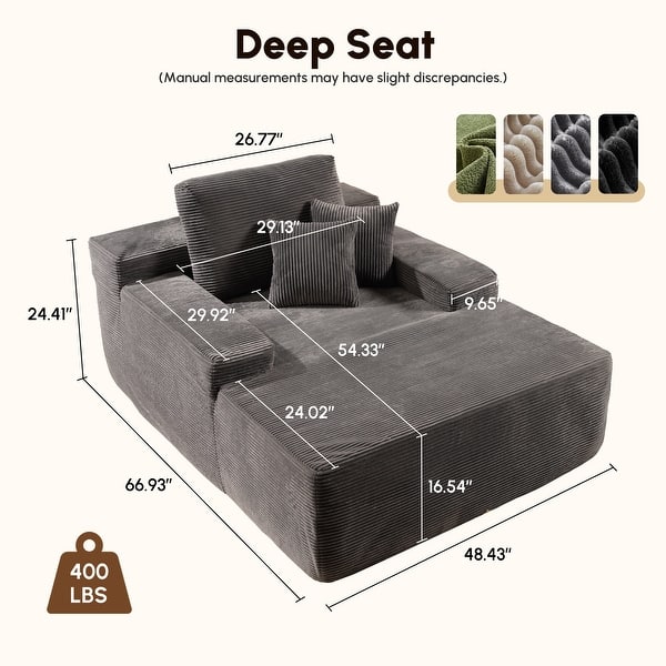 dimension image slide 8 of 13, HOOOWOOO Modern Upgraded Fabric Sofa Chaise Lounge