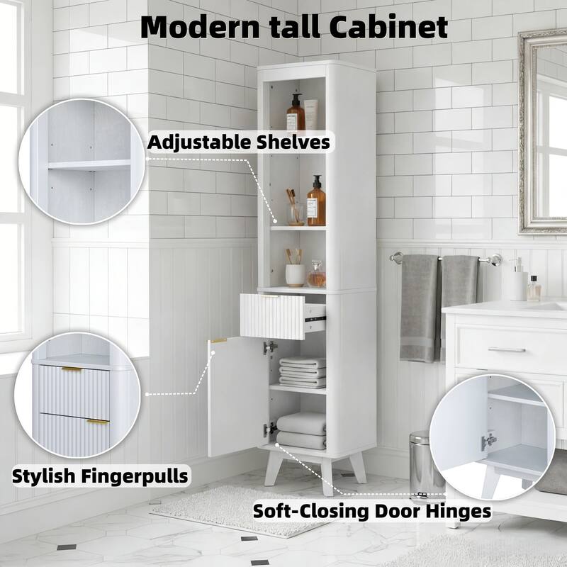 68" H Tall Bathroom Storage Cabinet with Adjustable Shelves and One Drawer & Door, Storage Cabinet for Bathroom, Living Room