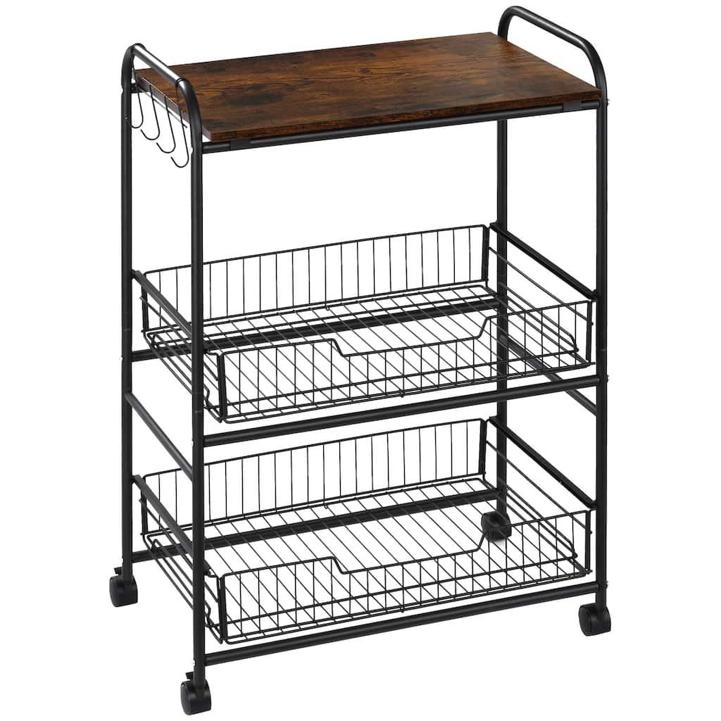 3 Tier Rolling Kitchen Cart With Storage(no include stool)