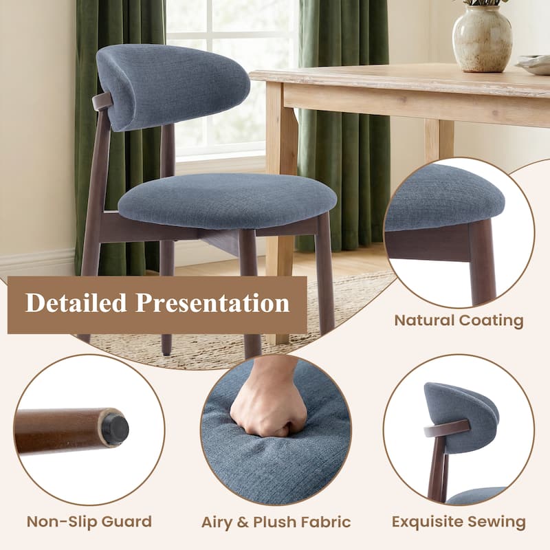 RENEWLINE Linen Upholstered Solid Wood Curved Back Dining Chair