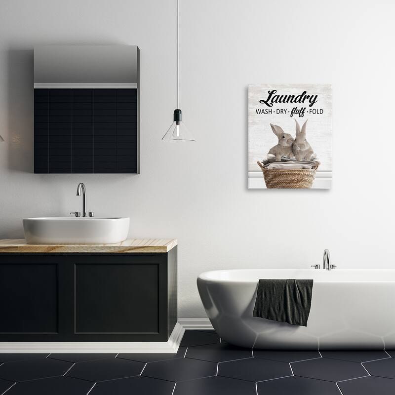 Stupell Bunnies & Laundry Basket Canvas Wall Art Design By Lettered and Lined