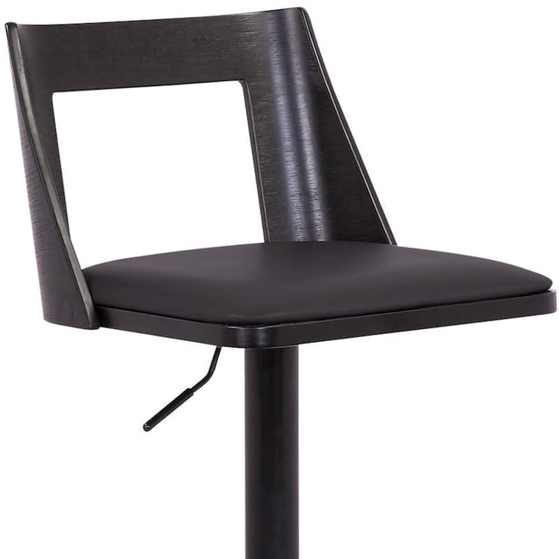 42” Tall Adjustable Swivel Bar Stool with Full Back and Black Faux Leather Seat Perfect for Bar or Kitchen Use