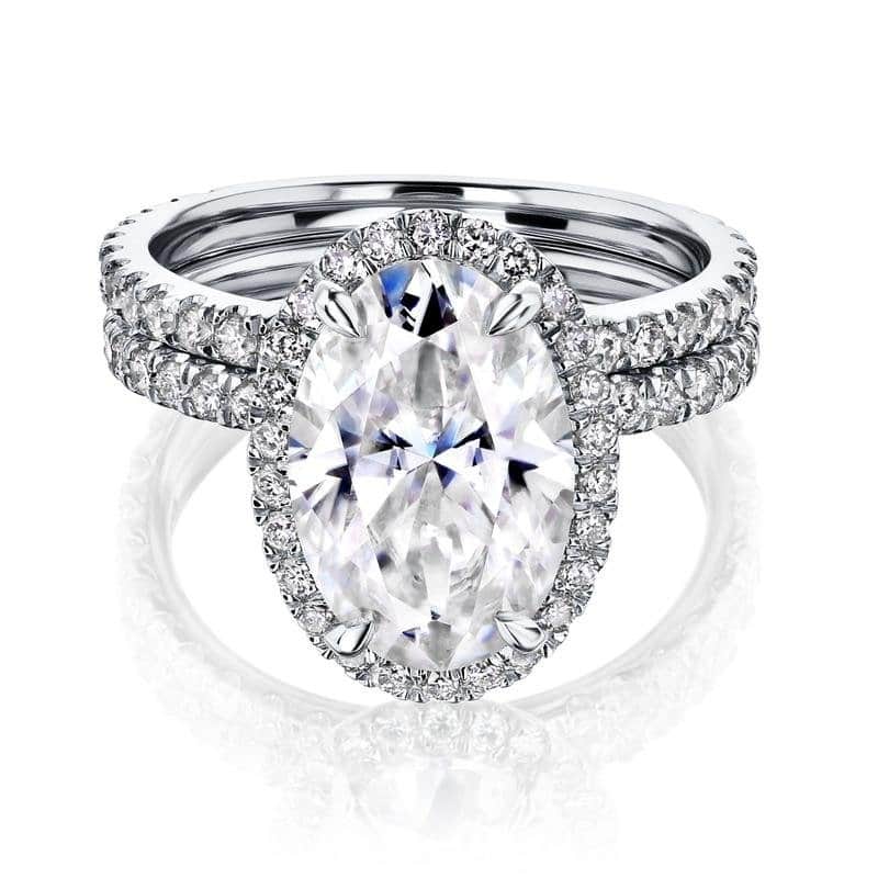 Kobelli Signature Collection 5 Carats Moissanite & Diamond 14k Solid Gold Oval Halo Near Eternity Olivia 2pc Bridal Set - 4.5 - White
