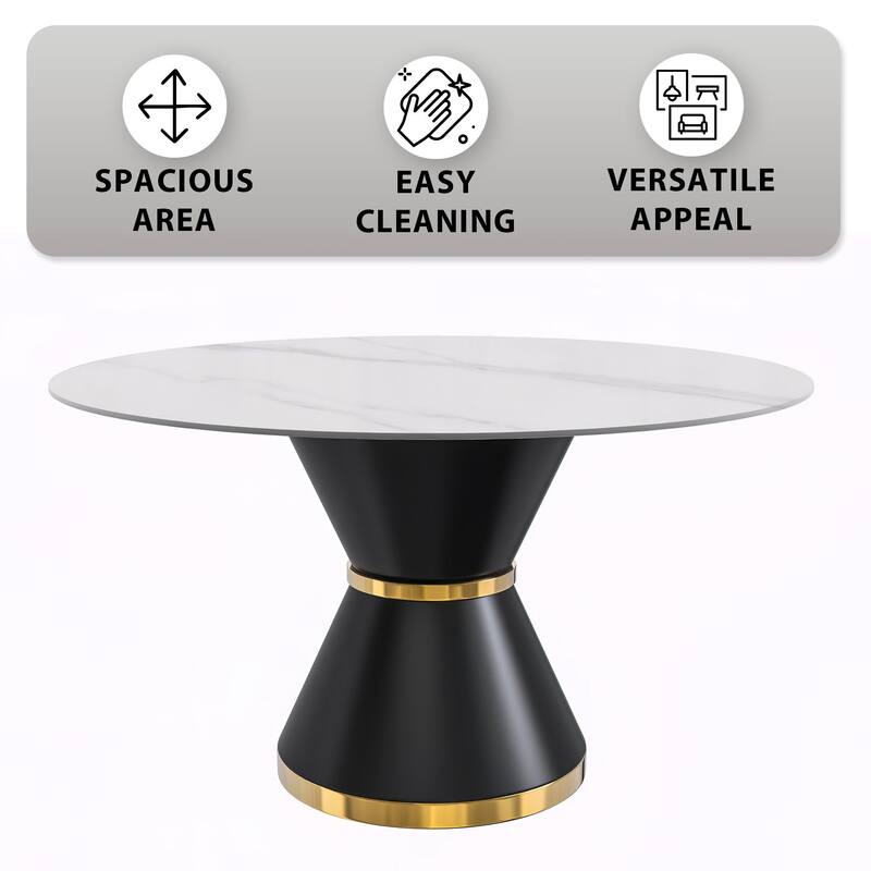 Qorvus Dining Table with 60" Top and Black/Gold Pedestal Base