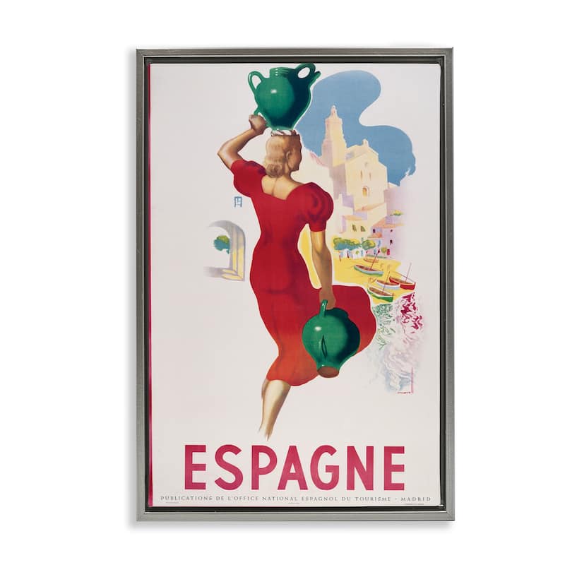Stupell Vintage Spain Travel Advertisement Framed Floater Canvas Wall Art Design By Marcus Jules - 21 x 31 - Grey