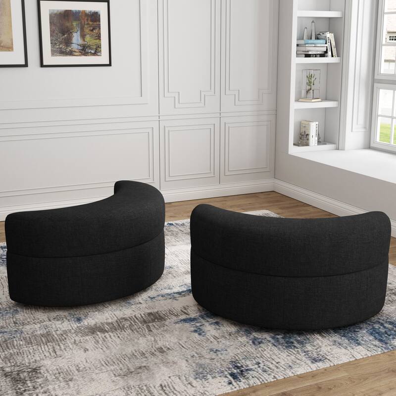 Chenille Half Moon Storage Ottoman(Set of 2)
