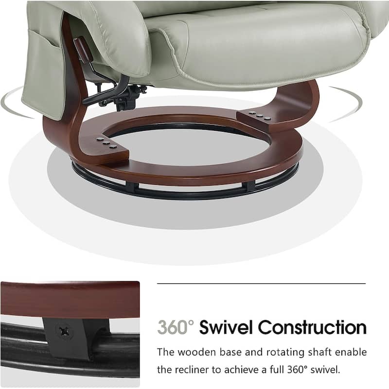 MCombo Swivel Recliners with Ottoman, Vibration Massage TV Chairs, Ergonomic Lounge Chair for Living Room, Faux Leather 4877