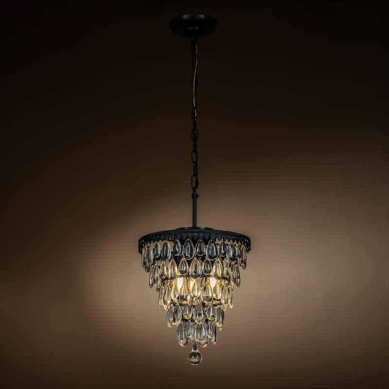 CraftHome 3-Light Vintage Tier Teardrop Glass Chandelier Brass / Matte Black Pendant Lighting - W12'' - Matte Black