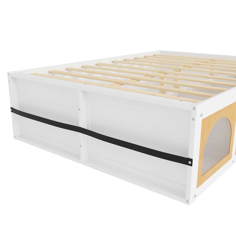 Wooden Platform Bed with Footboard Bookshelf, LED Display Cabinet and Drawer Storage by Harper&Bright Designs