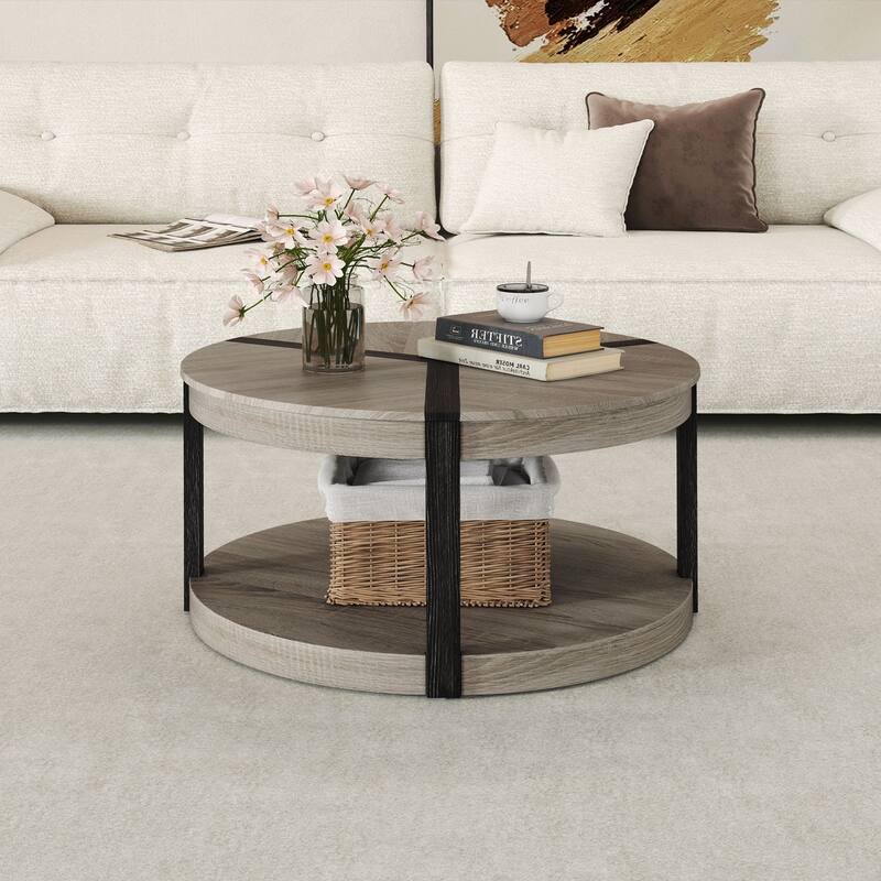 Gymax 34.5'' Rubber Wood Center Table w/Spacious Tabletop & Storage