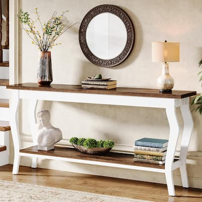 70.9" Vintage French Console Table - Extra Long Sofa Table Behind Couch w/ 2 Shelves, Entryway Storage for Large Sectionals