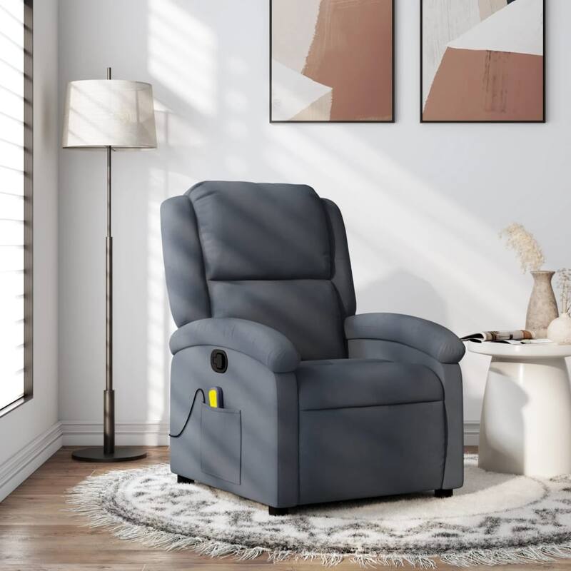 vidaXL Massage Recliner Chair Wingback Reclining Armchair for Elderly Velvet - Massage Recliner Chair - Dark gray