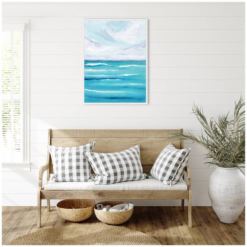 Kate and Laurel Sylvie Evening Ocean Waves Framed Canvas by Nikita Jariwala