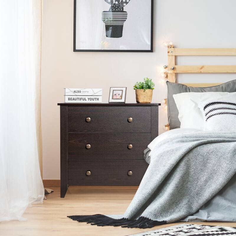 Gymax 3 Drawer Dresser Chest of Drawers Bedside Table for Living Room