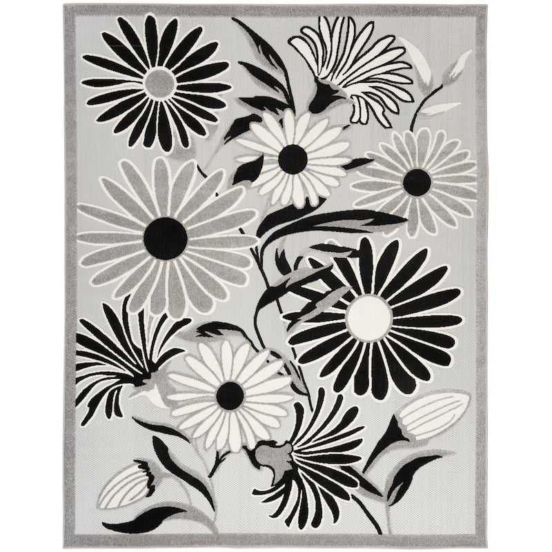 Nourison Alice Indoor/Outdoor Floral Area Rug. - Black/White - 7'10"x10'6"