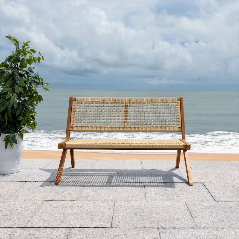 SAFAVIEH Cimen Outdoor Solid Wood Foldable Bench - 45Wx30Dx30H - Natural