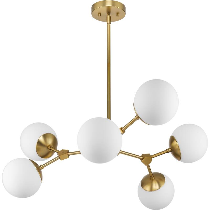 Haas Collection Six-Light Brushed Bronze Mid-Century Modern Chandelier - 33.5 in x 33.5 in x 12.5 in - 33.5 in x 33.5 in x 12.5 in