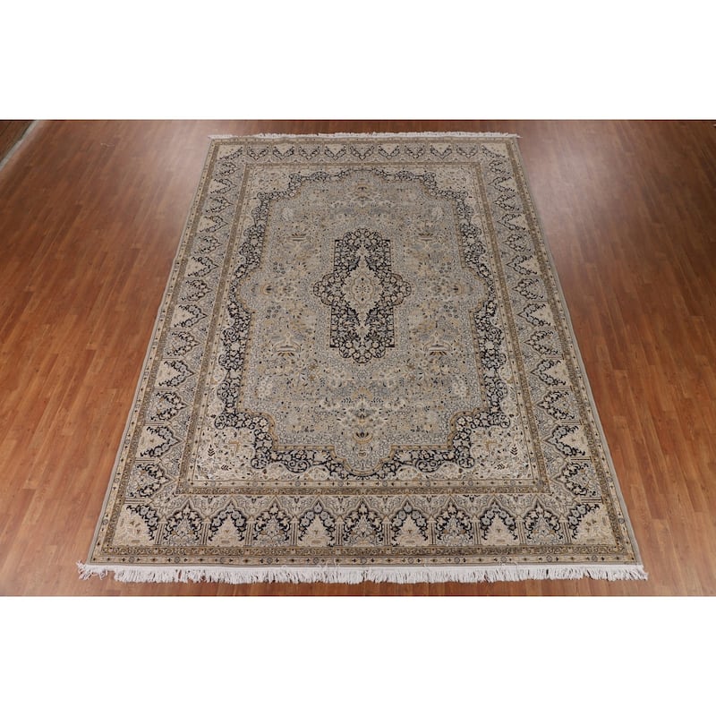 Traditional Grey Kashan Turkish Area Rug Machine Made Floral Carpet - 9'9" x 12'11"