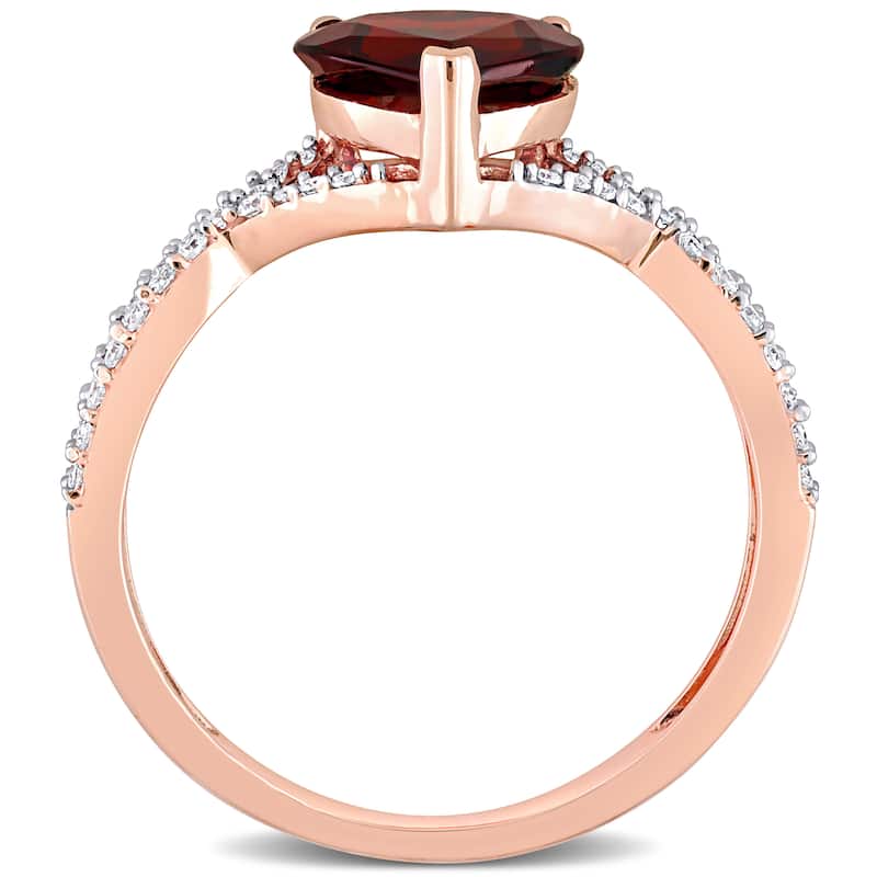 Miadora Heart-cut Garnet and 1/5ct TDW Diamond Crossover Ring in 14k Rose Gold