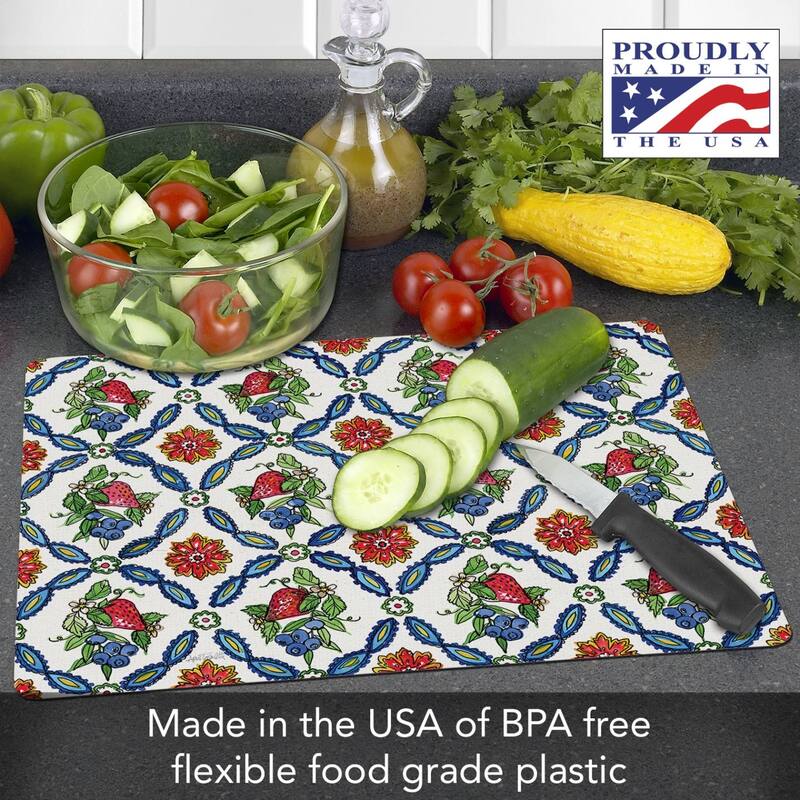 Strawberry Garden Flexible Plastic Cutting Board Mat 15" x 11.5", Made in the USA, Decorative, Flexible, Easy to Clean