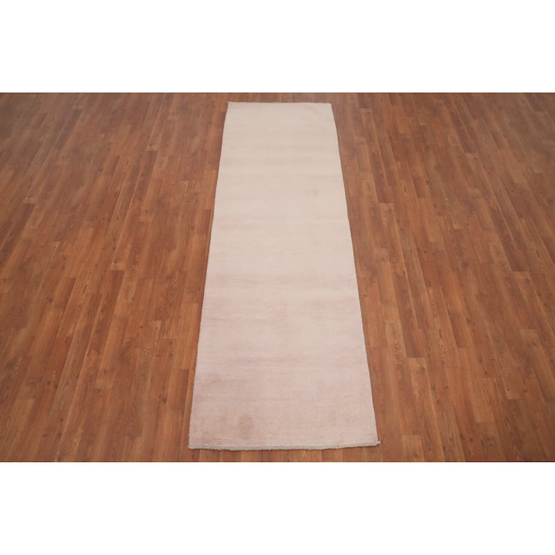 Hand Knotted Oriental 100% Wool Carpet Modern Solid Pink Gabbeh Runner Rug - 8' 0'' X 2' 7''