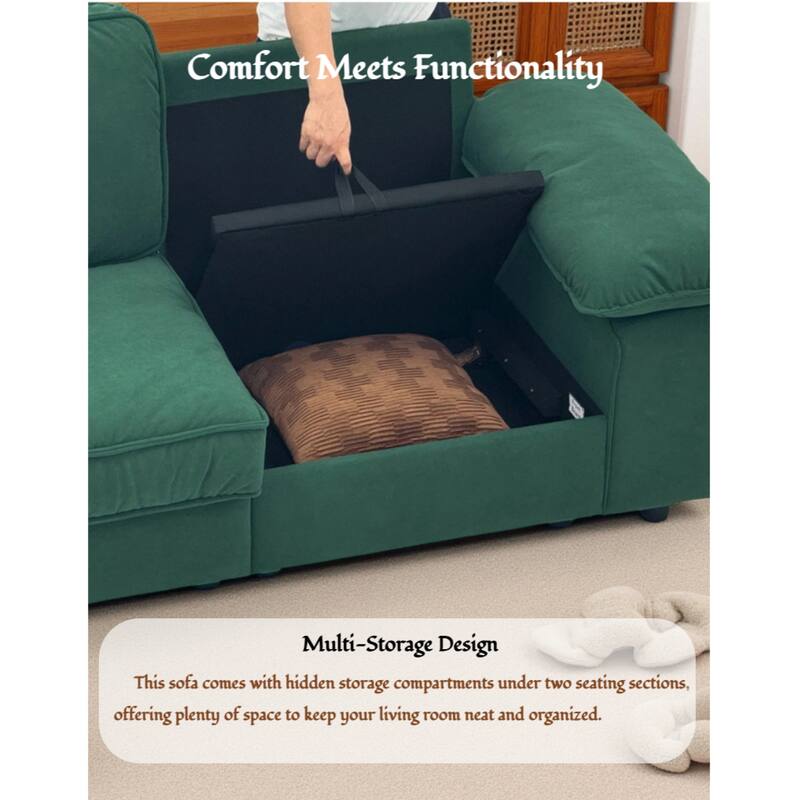 Roomfitters Modern Overstuffed Upholstered Sofa with Hidden Storage and Padded Arms, Comfy Loveseat for Small Space