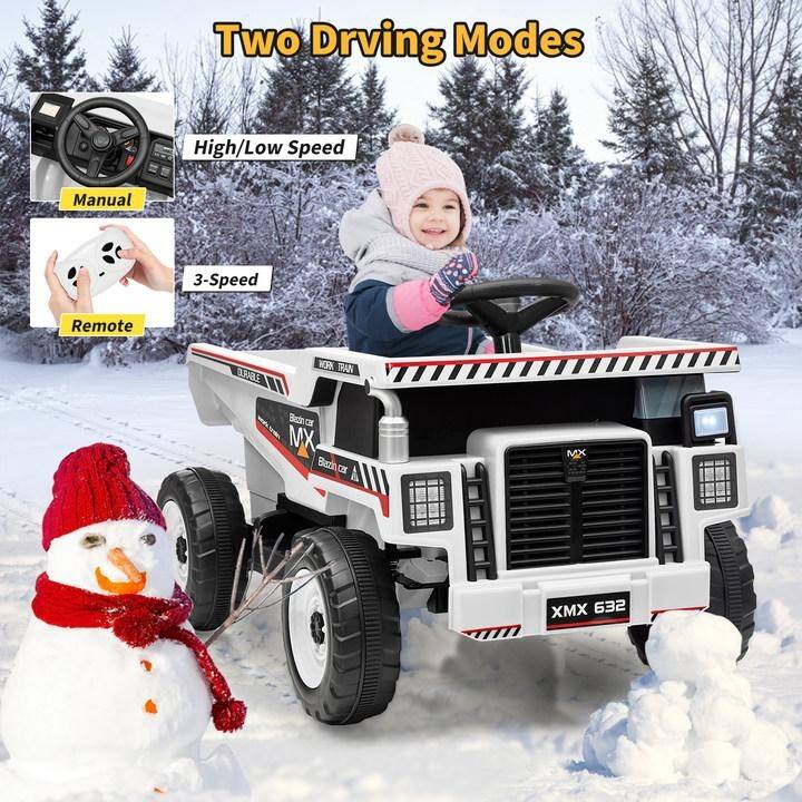 12V Ride-On Dump Truck with Remote Control, Automatic Lift Bed, Shovel & Music Player – for Kids Ages 3–8