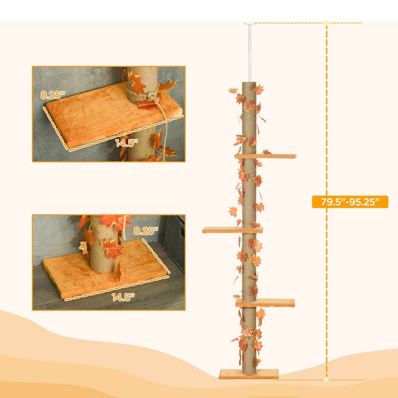 Pawhut Floor to Ceiling Cat Tree with Adjustable Height 80"- 95"