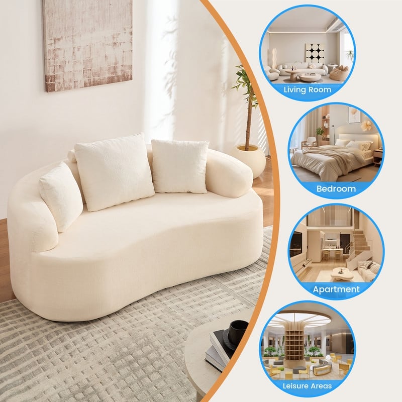 Mixoy Compact Loveseat Sofa with Chenille Upholstery,No Assembly Curved Couch for Small Spaces,Apartment