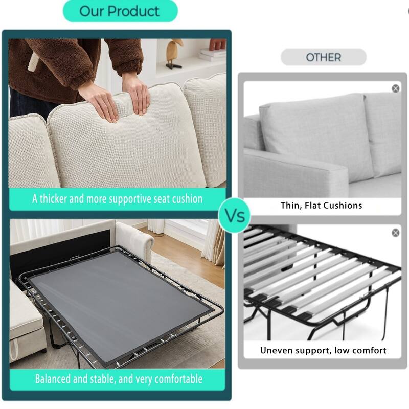 106.5" L-Shaped Flannelette Sectional Sofa with Pull-Out Bed