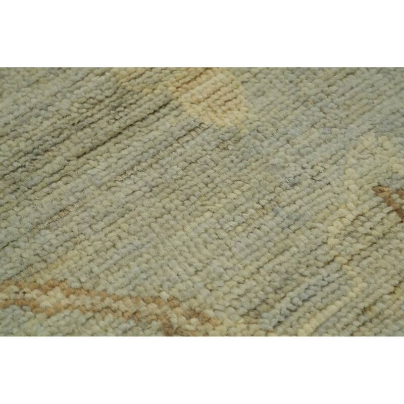 Handmade Gray Oushak Vegetable Dye Area Rug, Floral Geometric Carpet - 11' 9'' X 9' 2''