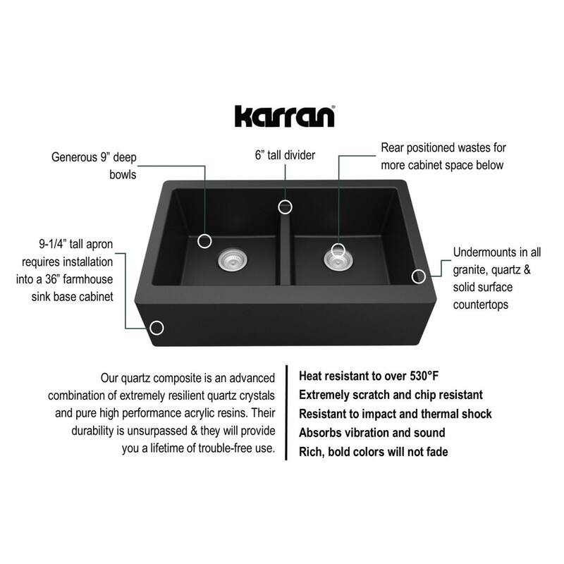 Karran USA QA-750 Farmhouse Apron Front Quartz/Granite 34" Double Bowl