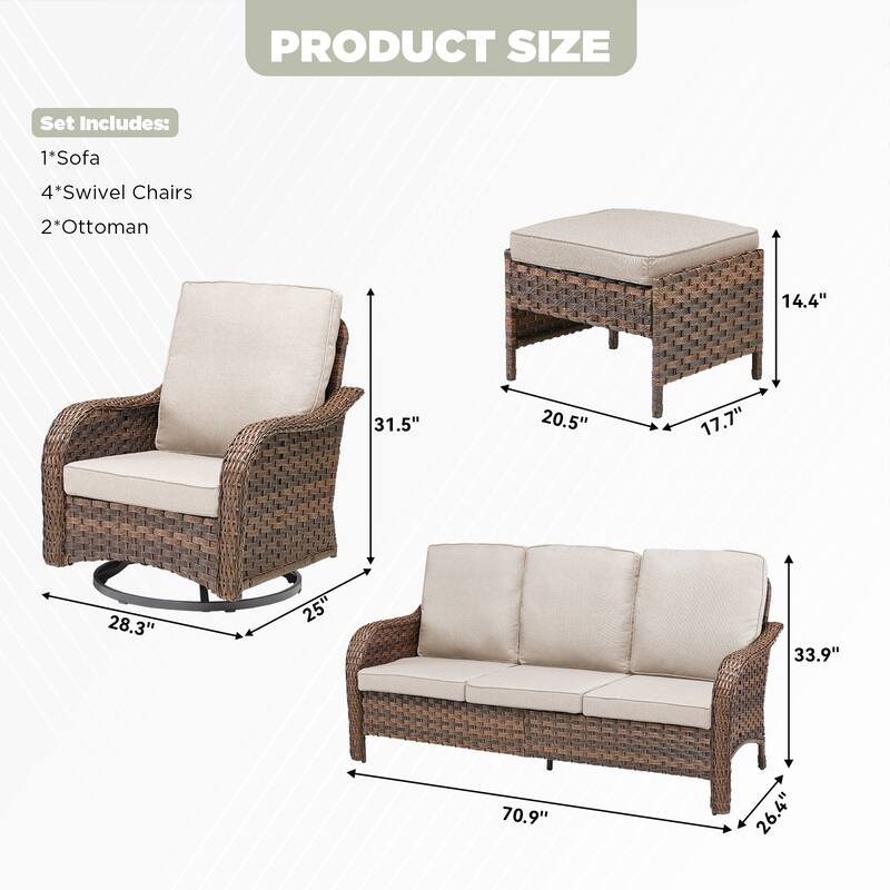 Pocassy Outdoor Patio Furniture Set PE Wicker Sofa Set