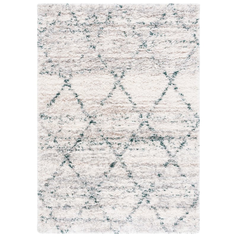 SAFAVIEH Fontana Shag Marye Modern Trellis 2-inch Thick Rug - 3' x 5' - Green/Ivory