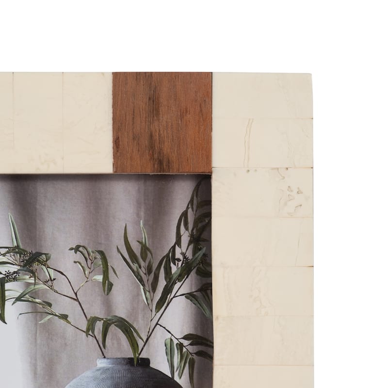Sagebrook Home Neutral Resin Wood Ivory/Brown Stripe Rectangle Photo Frame