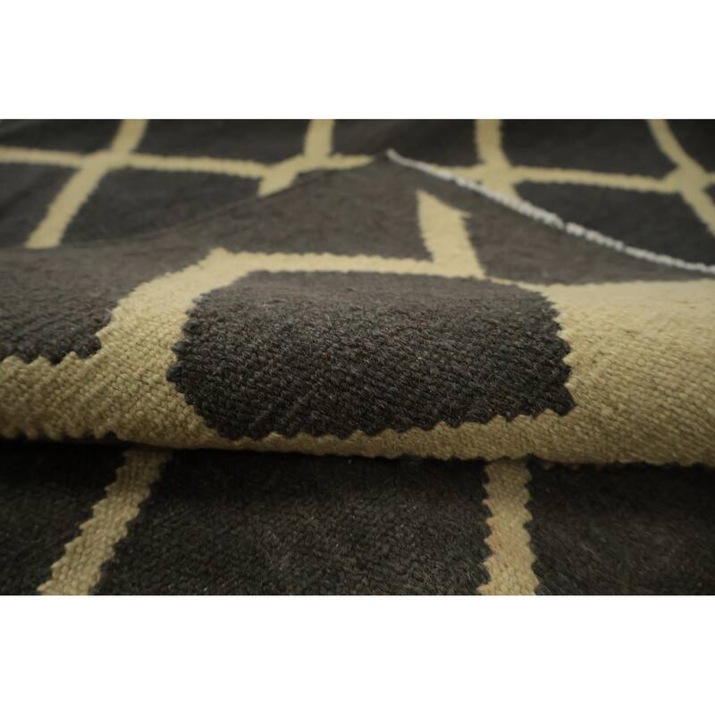 Hand Woven Oriental 100% Wool Carpet Southwestern Tribal Greys & Charcoal Kilim Area Rug - 12' 1'' X 8' 8''