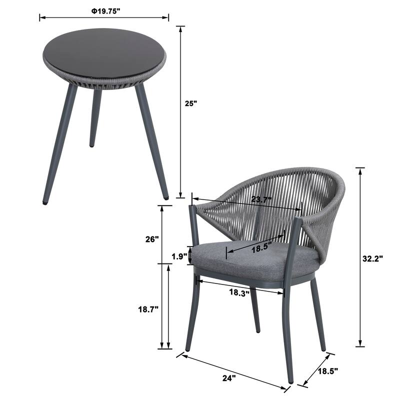 NUU GARDEN 3-Piece Aluminum Patio Furniture Bistro Set with Cushions