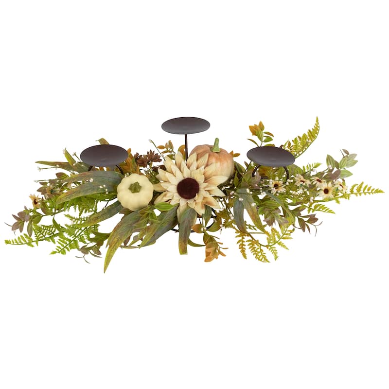 Sunflower and Pumpkins Fall Harvest Triple Candle Holder - 28"