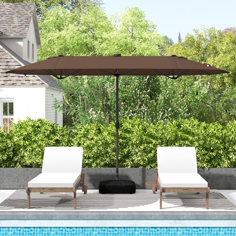 Gymax 13FT Double-sided Patio Umbrella w/ Solar Lights Crank Handle