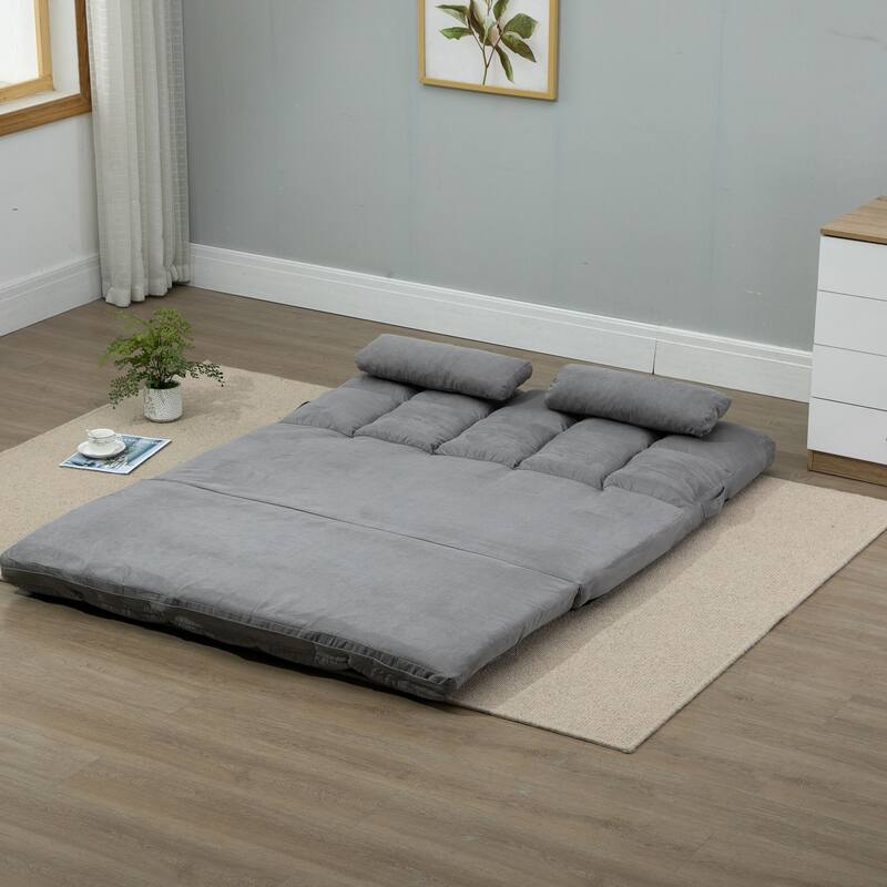 Suede Upholstery Adjustable Sofa Bed with Metal Frame and Foldable Design for Living Room or Bedroom