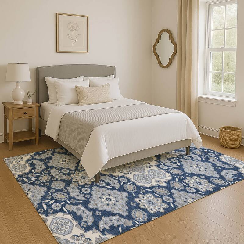 Premium Washable Super Soft Classic Traditional Mayfield Rug - Blue - 8' x 10'