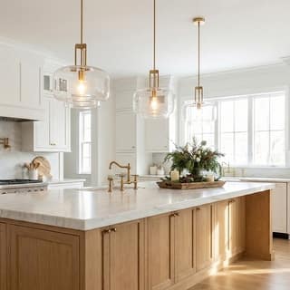 15" Antique Brass Glass Adjustable Pendant Light Hanging Ceiling Light for Kitchen Island