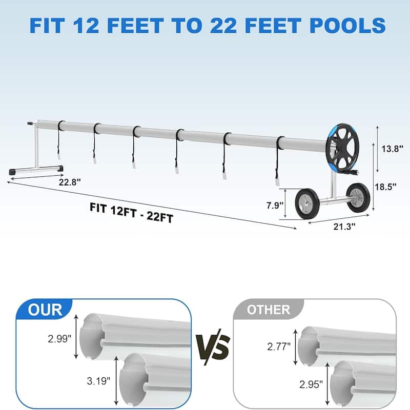 Aluminum Pool Cover Reel 21-ft Rust-Resistant & Easy Crank System with Upgraded Bearings - 21FT
