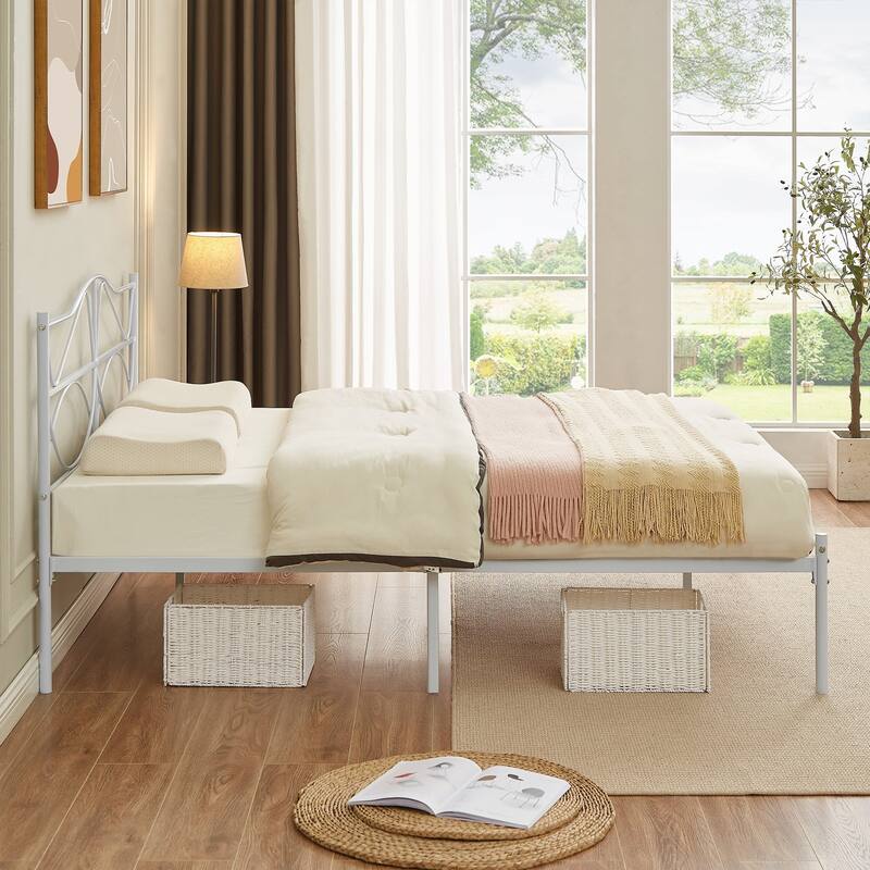 Javlergo Metal Platform Bed Frame with Elegant Headboard, Heavy Duty Steel Slats Support/No Box Spring Needed