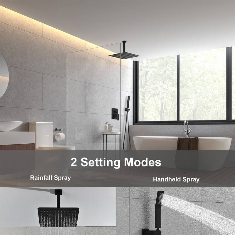 Shower Faucets Sets Complete Shower System 16 Inches Rain Shower Head with Handheld Shower Valve