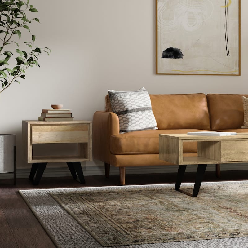 WYNDENHALL Mitchell SOLID WOOD / Metal 22 inch wide Square Modern Industrial End Table - 22 W x 22 D x 22 H - Natural