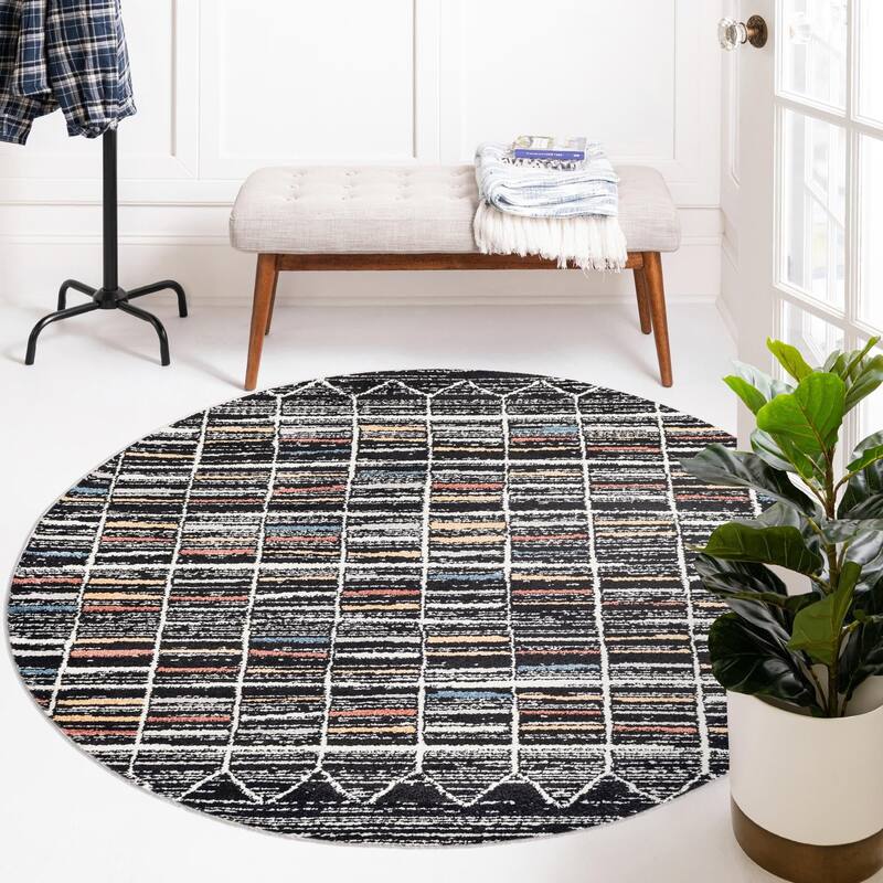 Contemporary Ariella Collection Area Rug - 10' Round - Multi