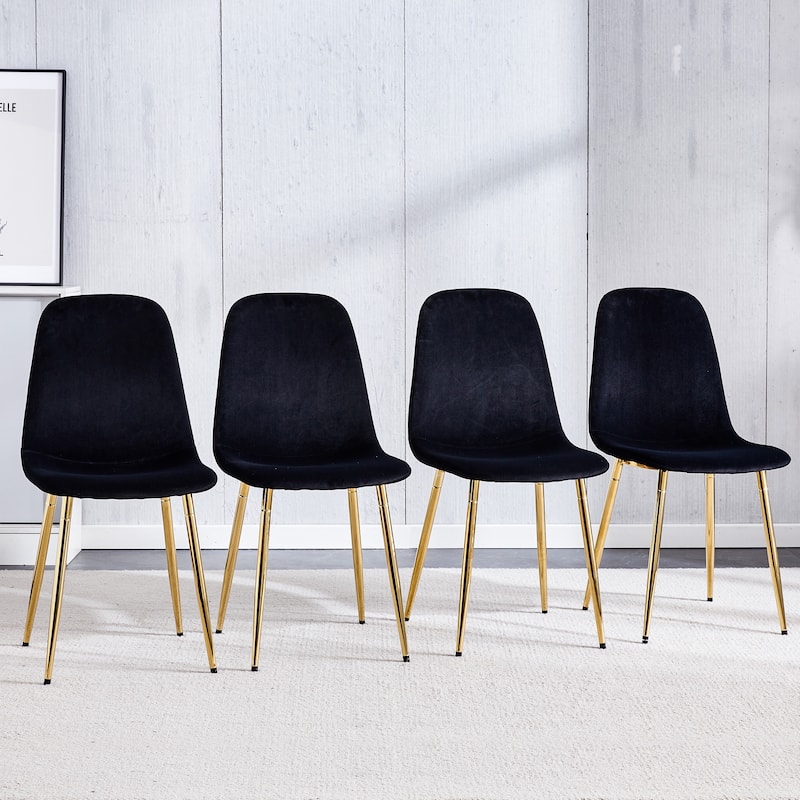 Modern Mid-Century Upholstered Accent Dining Side Chairs with Metal Legs - Set of 4 - Black